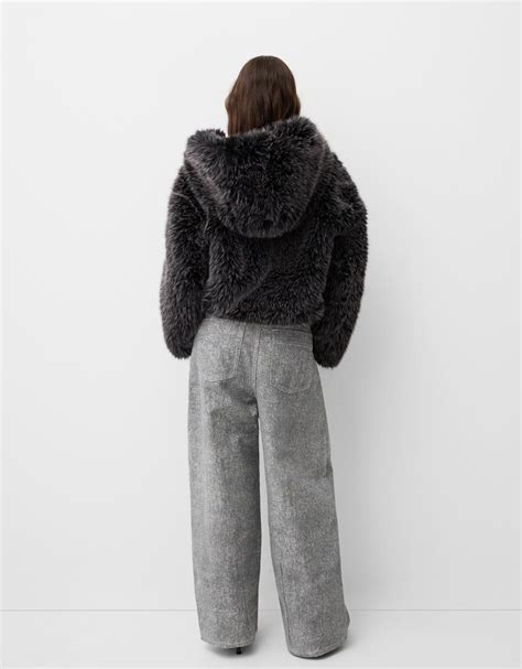 Hooded Faux Fur Jacket Women Bershka