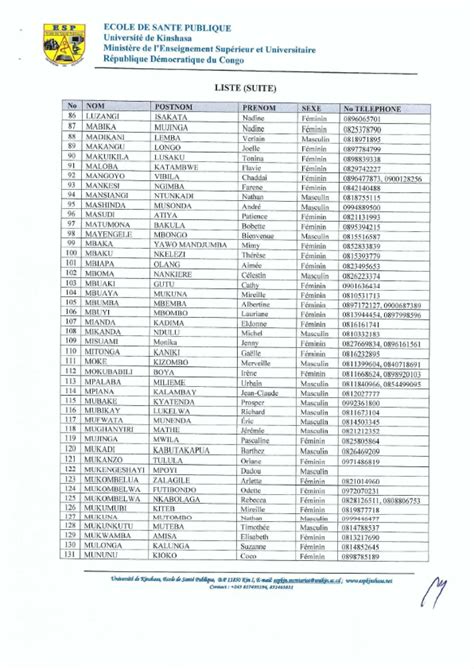 LISTE DES CANDIDATS SÉLECTIONNES POUR LA FORMATION DES ENQUETEURS DE L