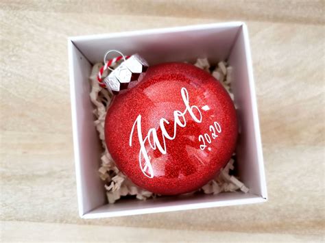 Personalized Red Glitter Christmas Ornament The Lettering Studio