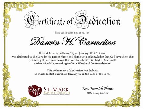 √ 20 Child Dedication Certificate Editable ™ | Dannybarrantes Template