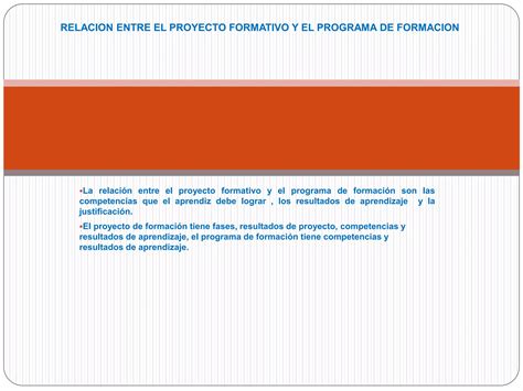 Relacion Entre El Proyecto Formativo Y El Programa De Formacion PPT