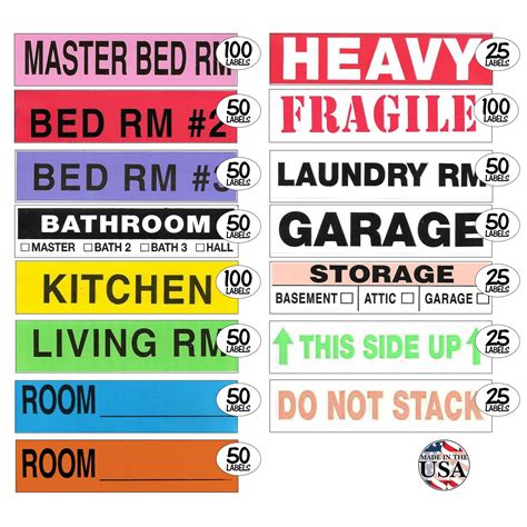 Color Coded Moving Labels 3-4 Bedroom Home Pack, (800 Count)