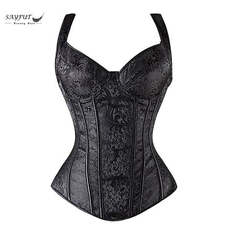 Sayfut Sexy Women Waist Trainer Corset Steampunk Gothic Clothing Jacquard Shoulder Straps