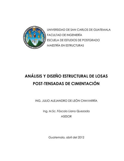 DISENO LOSAS DE CIMENTACION POSTENSADAS JULIO DE LEÓN CHAVARRÍA