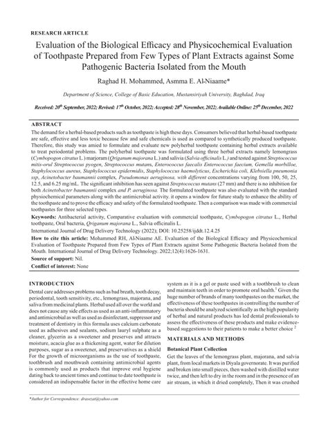 Pdf Evaluation Of The Biological Efficacy And Physicochemical