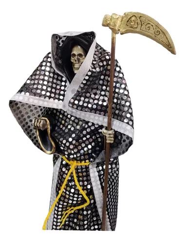 Figura Santa Muerte Negra Ritualizada Vestida Cm Resina En Venta En