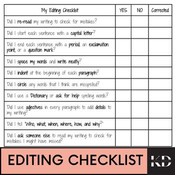 My Editing Checklist by Kelsey Kreates | TPT