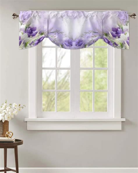 Tie Up Valance For Windows Purple Plant Flower Window Curtain Kitchen