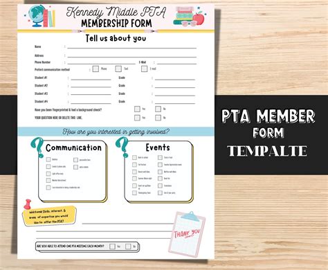 PTA Membership Form Template PTO Editable School Template Back To