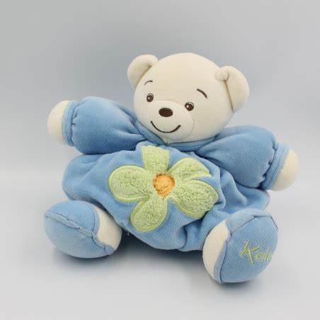 Doudou Ours Boule Patapouf Bleu Fleur Verte Kaloo