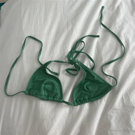 Triangle Green Sparkle Bikini Top Super Cute Worn Depop