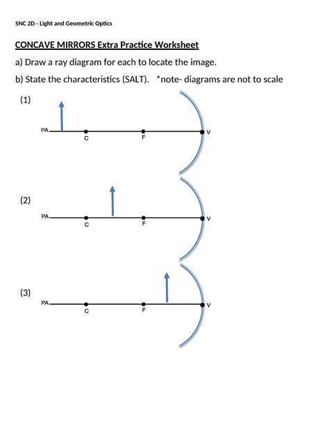 Concave Convex Ray Diagrams Education Concave Mirrors Extra Practice Worksheet A Draw A Ray