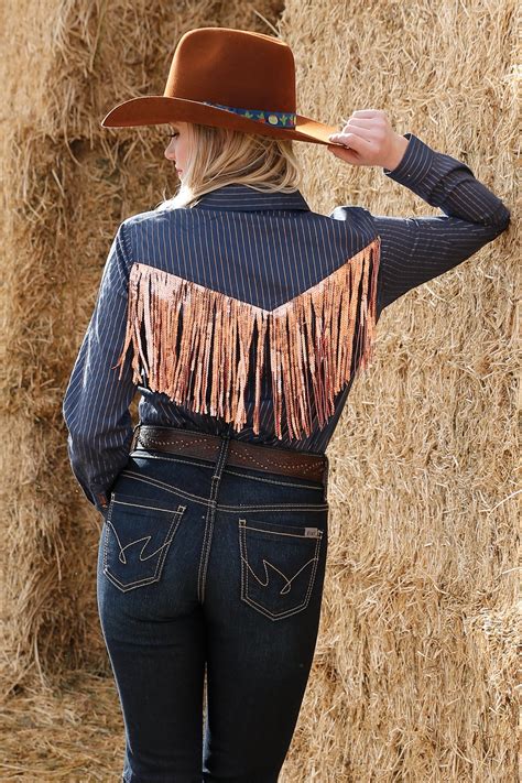 Cruel Denim Womens Navy Sequin Fringe Western Shirt