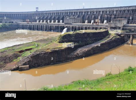 Itaipu Dam Hydroelectric Power Plant On Parana River Border Of