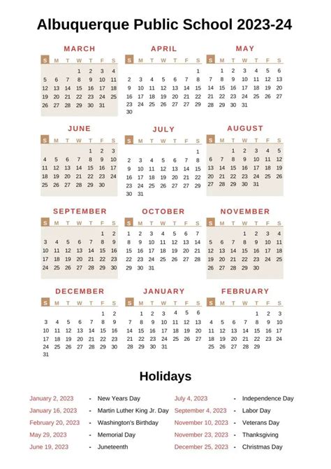 Albuquerque Public Schools Calendar [APS] 2023-24 with Holidays