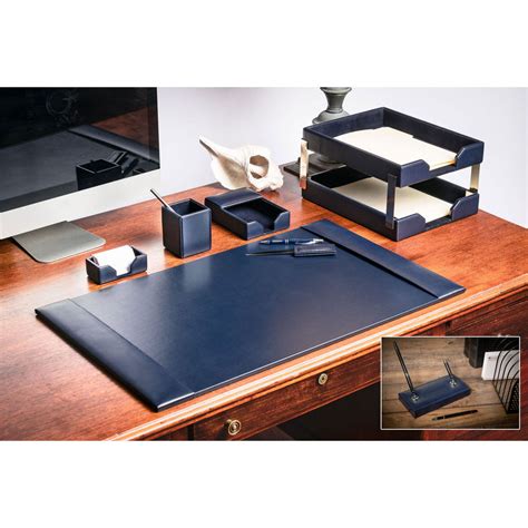 Navy Blue Bonded Leather 9-Piece Desk Set – dacasso-inc