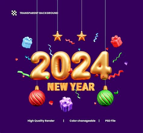 Feliz Año Nuevo 2024 Celebración Ilustración En 3d O Feliz Año Nuevo 2024 Renderizado En 3d Con