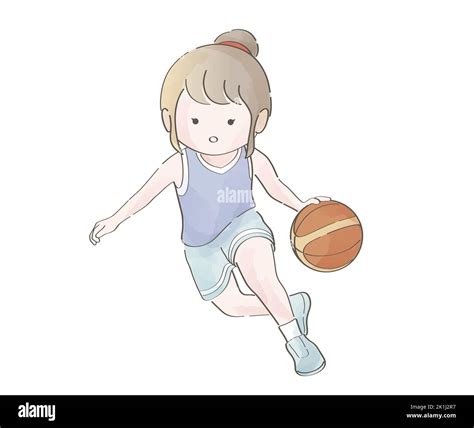 Acuarela Linda Chica Jugar Baloncesto Ilustración vectorial aislada