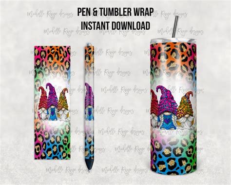 Bright Rainbow Leopard Print Gnomes Printable Waterslide Pen Wrap