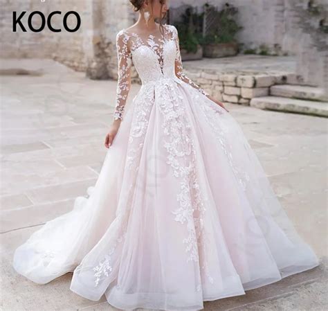 Macdugal Vestidos De Casamento Princesa Manga Longa Tule Praia