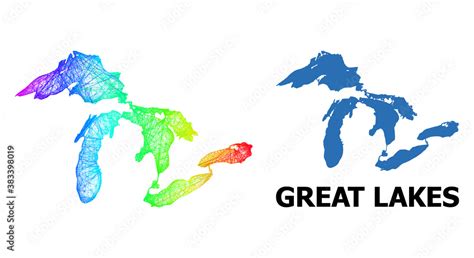 Network and solid map of Great Lakes. Vector structure is created from ...