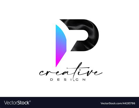 Black silk letter p logo design with textile Vector Image