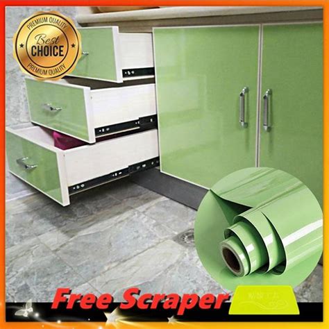 Plain Shiny Light Green Sticker Kitchen Cabinet Liner Contact Paper