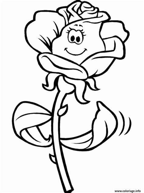 Coloriage Fleur Rose Avec Sourire JeColorie