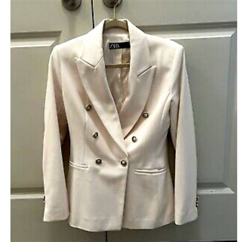 Zara Women Tailored Double Breasted Blazer Ivory Xs Gem