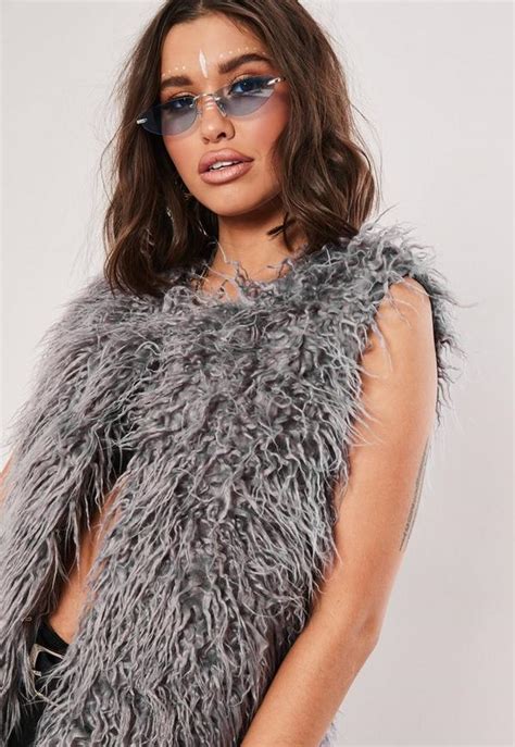 Gray Faux Shaggy Mongolian Fur Vest Missguided