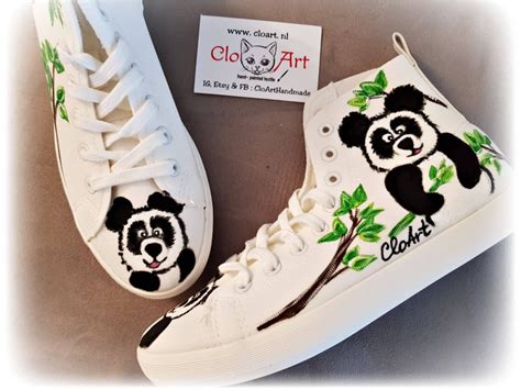 Painted Panda Sneakers Cute Pandas Hi Tops Customized Pandas Etsy