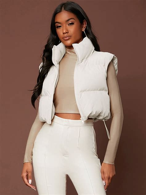 Shein Usa Sleeveless Puffer White Puffer Vest Jacket Outfit Women