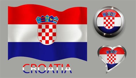 Legen Sie Nation Kroatien Flagge Gl Nzend Schaltfl Che Herz Premium