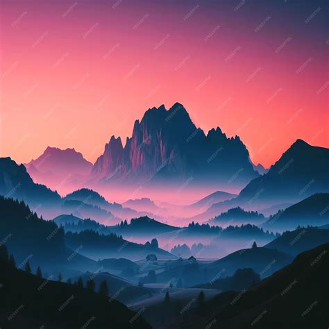 Premium Photo Foggy Mountain Landscape At Sunrise Colorful Illustration