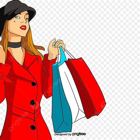 Fashion Women Clipart Vector, Cartoon Fashion Women In Red Clothes, Character, Market, Woman PNG ...