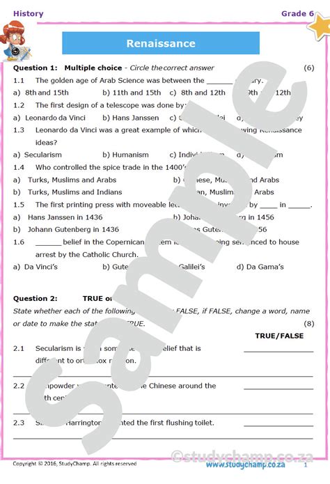 Grade 6 History Test The Renaissance