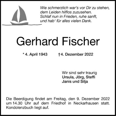 Traueranzeigen Von Gerhard Fischer Trauerportal Ihrer Tageszeitung