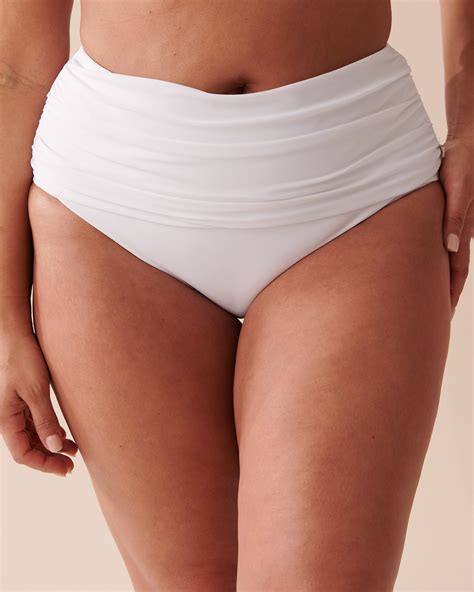 Bas De Bikini Taille Haute Drap E En Fibres Recycl Es Blanc Clatant