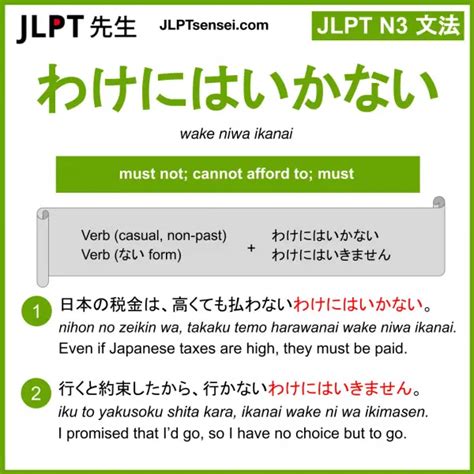 Wake Niwa Ikanai わけにはいかない Jlpt N3 Grammar Meaning 文法 例文 Learn Japanese