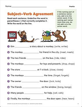 SubjectVerb Agreement Grammar Practice Printable Skills Sheets