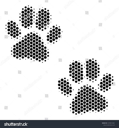 Halftone Hexagon Paw Footprints Icon Pictogram Stock Vector Royalty