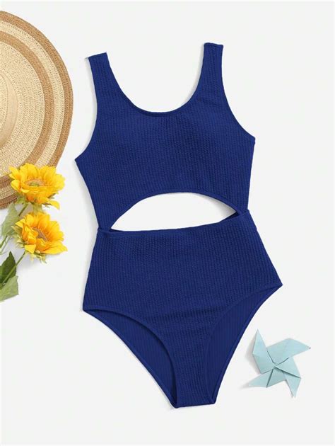 Teen Girls Cut Out Waist One Piece Swimsuit Shein Usa