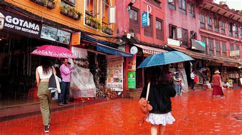 Walking In The Rain Boudhanath Stupa Kathmandu City Monsoon Rain