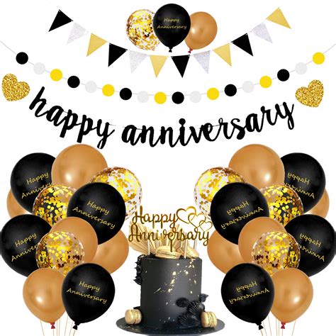 Buy Happy Anniversary Decorations Glitter Gold Black Happy Wedding