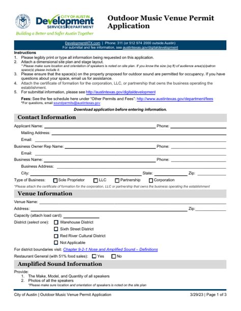 City Of Austin Texas Outdoor Music Venue Permit Application Fill Out