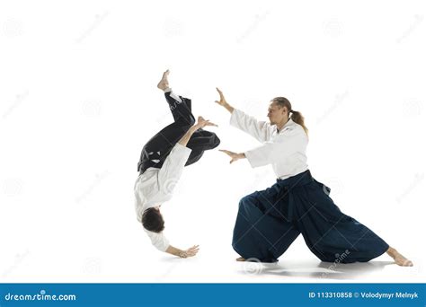 Man In Aikido Uniform With Katana Sword Stock Photography ...