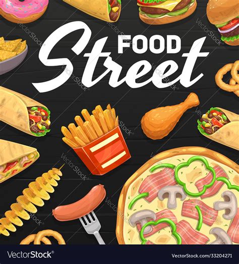 Street Food Fastfood Meals Cartoon Poster Vector Image