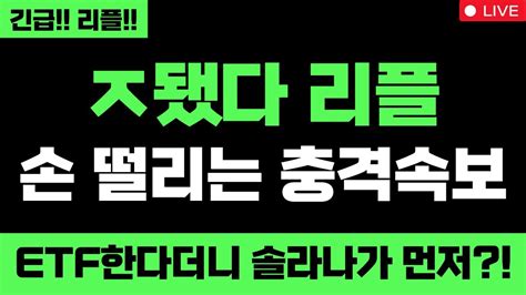 리플 미쳤습니다 ㅈ됐다 리플 손 떨리는 충격속보 Etf한다더니 솔라나가 먼저 리플 리플코인 리플전망 Youtube