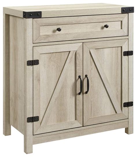 Modern Farmhouse Storage Cabinet Barn Doors And Upper Drawer White