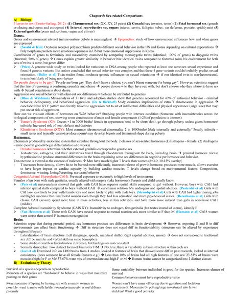 Exam 2 Psy 3250 Notes Chapter 5 Sex Related Comparisons A Biology 5